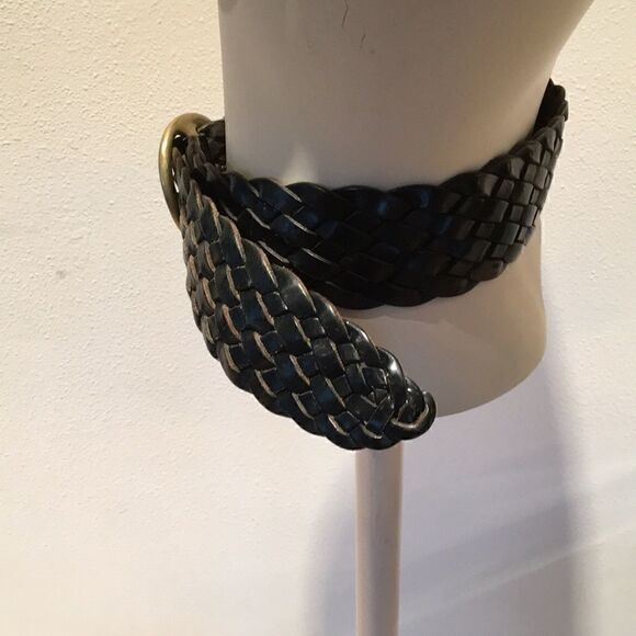 Fossil leather Vintage Brass woven wide belt heavy quality 37 long Inches Black main image 4